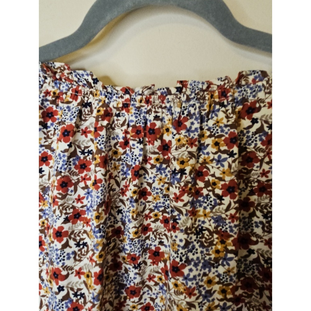 Max Studio Blouse Women M Floral Boho Puff Smocked Sleeve Tassels Flowy Prairie - Picture 13 of 16
